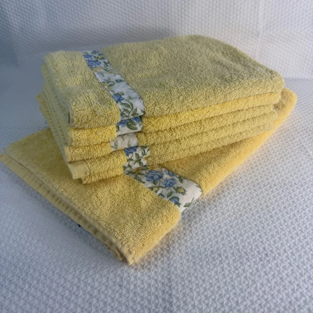 Vintage Ralph Lauren & St Marys Hand Towel Set 6pc Daffodil Yellow Floral USA